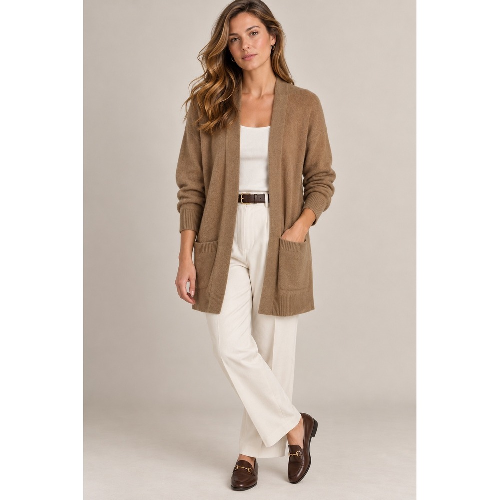 Vince Camel Solid Cashmere Long Open Cardigan, L
